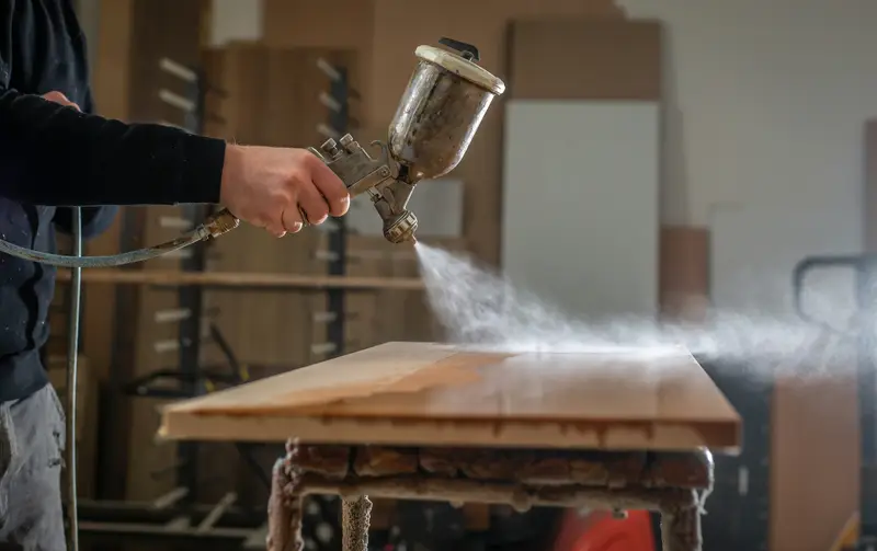 Eine Tischplatte bekommt in der Werkstatt neuen Lack