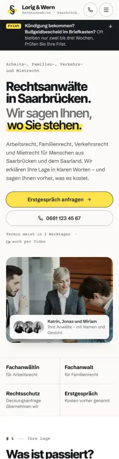 Startseite von Lorig & Wern Rechtsanwälte in der Handy-Ansicht