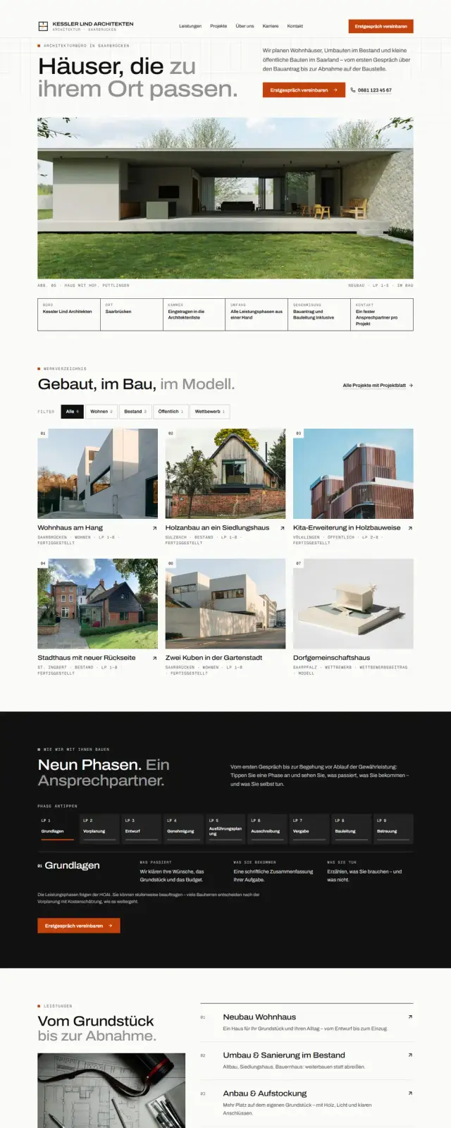 Startseite der Beispiel-Website Kessler Lind Architekten in der Desktop-Ansicht