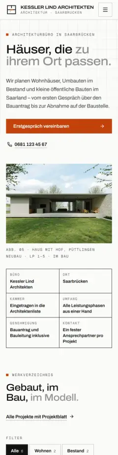 Startseite von Kessler Lind Architekten in der Handy-Ansicht