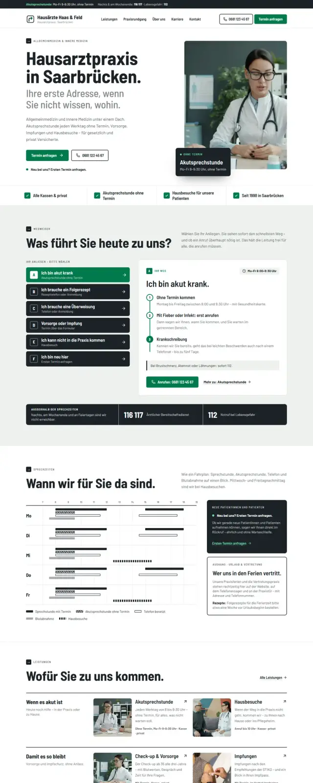 Startseite der Beispiel-Website Hausärzte Haas & Feld in der Desktop-Ansicht