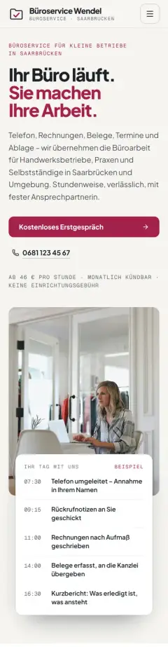 Startseite von Büroservice Wendel in der Handy-Ansicht