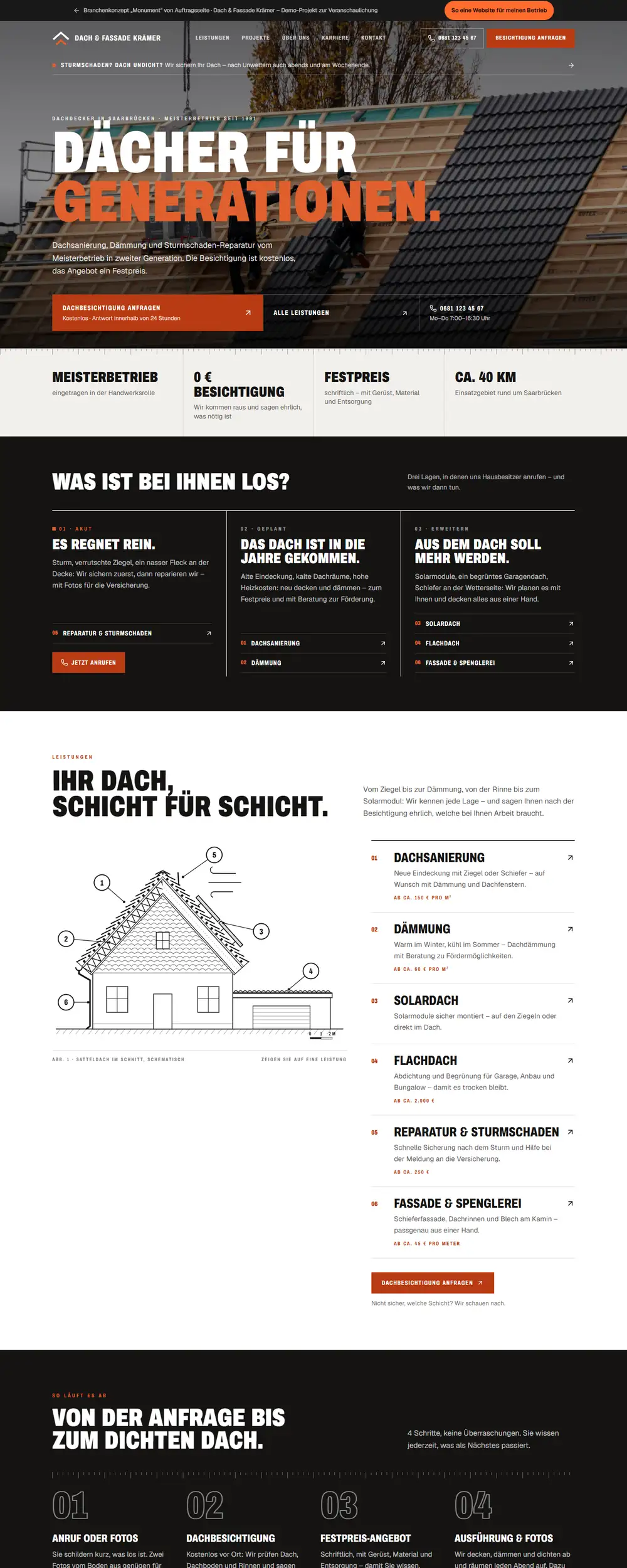 Startseite der Beispiel-Website Dach & Fassade Krämer