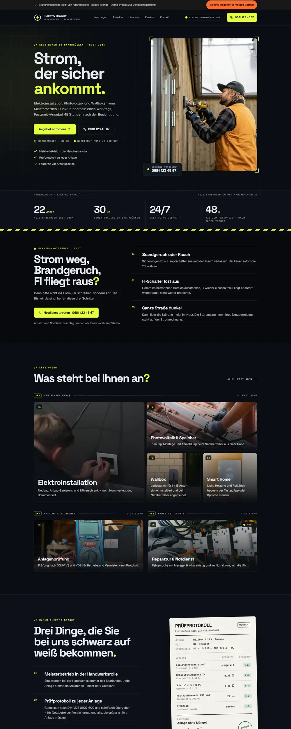 Startseite der Beispiel-Website Elektro Brandt