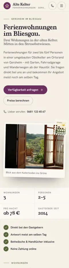Startseite von Ferienwohnungen Alte Kelter in der Handy-Ansicht