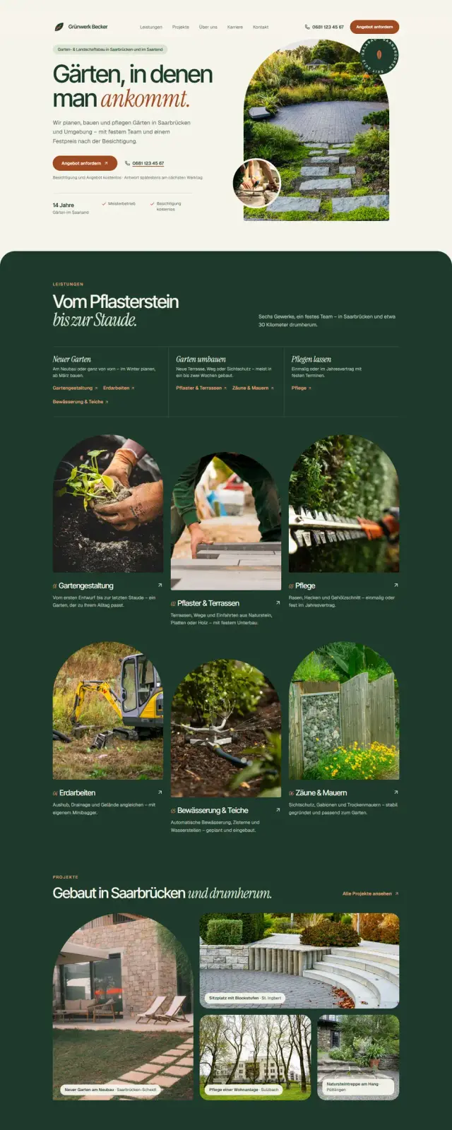Startseite der Beispiel-Website Grünwerk Becker