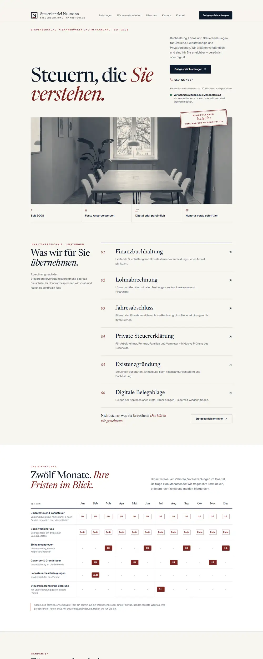 Startseite der Beispiel-Website Steuerkanzlei Neumann