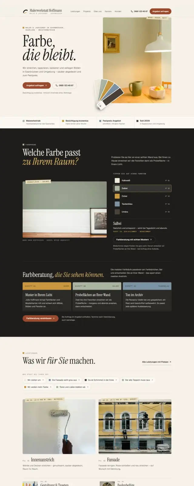 Startseite der Beispiel-Website Malerwerkstatt Hoffmann