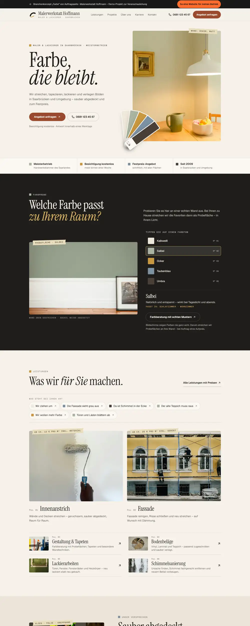 Startseite der Beispiel-Website Malerwerkstatt Hoffmann
