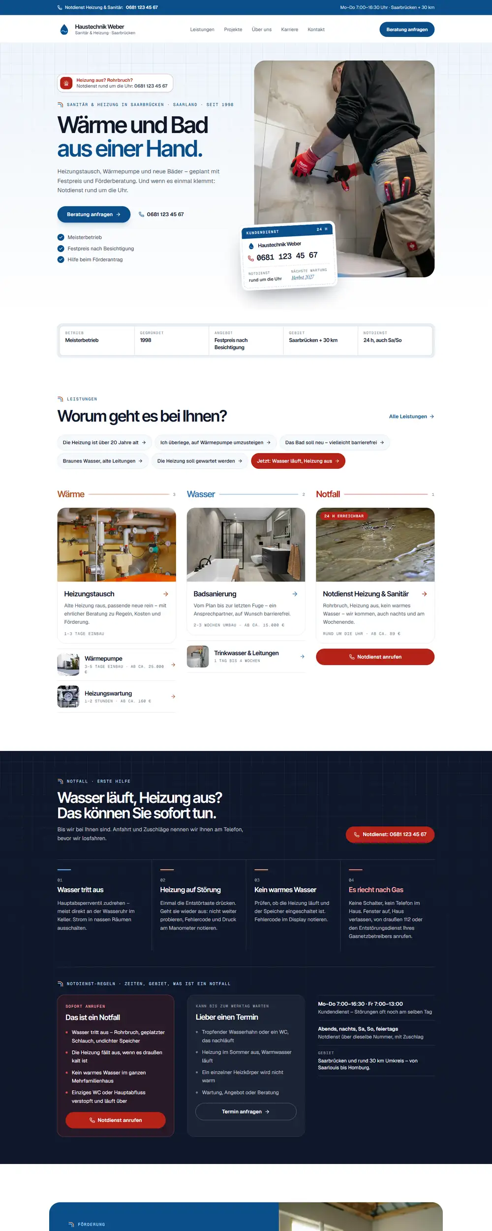 Startseite der Beispiel-Website Haustechnik Weber